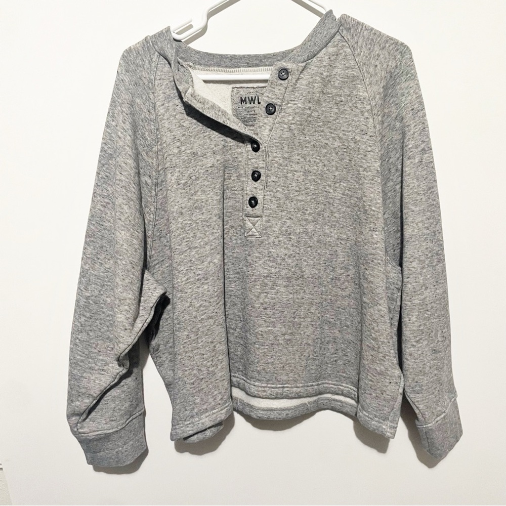 MADEWELL MWL Heathered Grey Cropped Henley Raglan Sweatshirt L